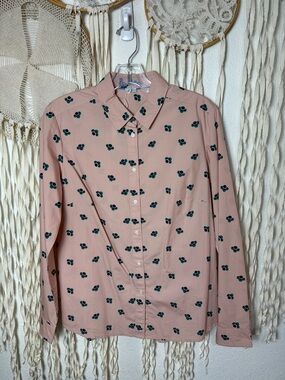 Boden Pink Button-Down Shirt with Navy Cherry Motif